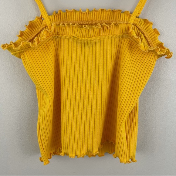 FOREVER 21 Yellow Embroidered Bee Kind Lettuce Hem Tube Top Cami Tank NEW - Picture 9 of 12